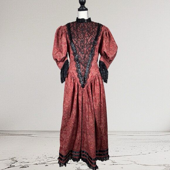 Recollections Dress Victorian Paisley With Lace & Satin Ribbon Size M - Picture 1 of 6